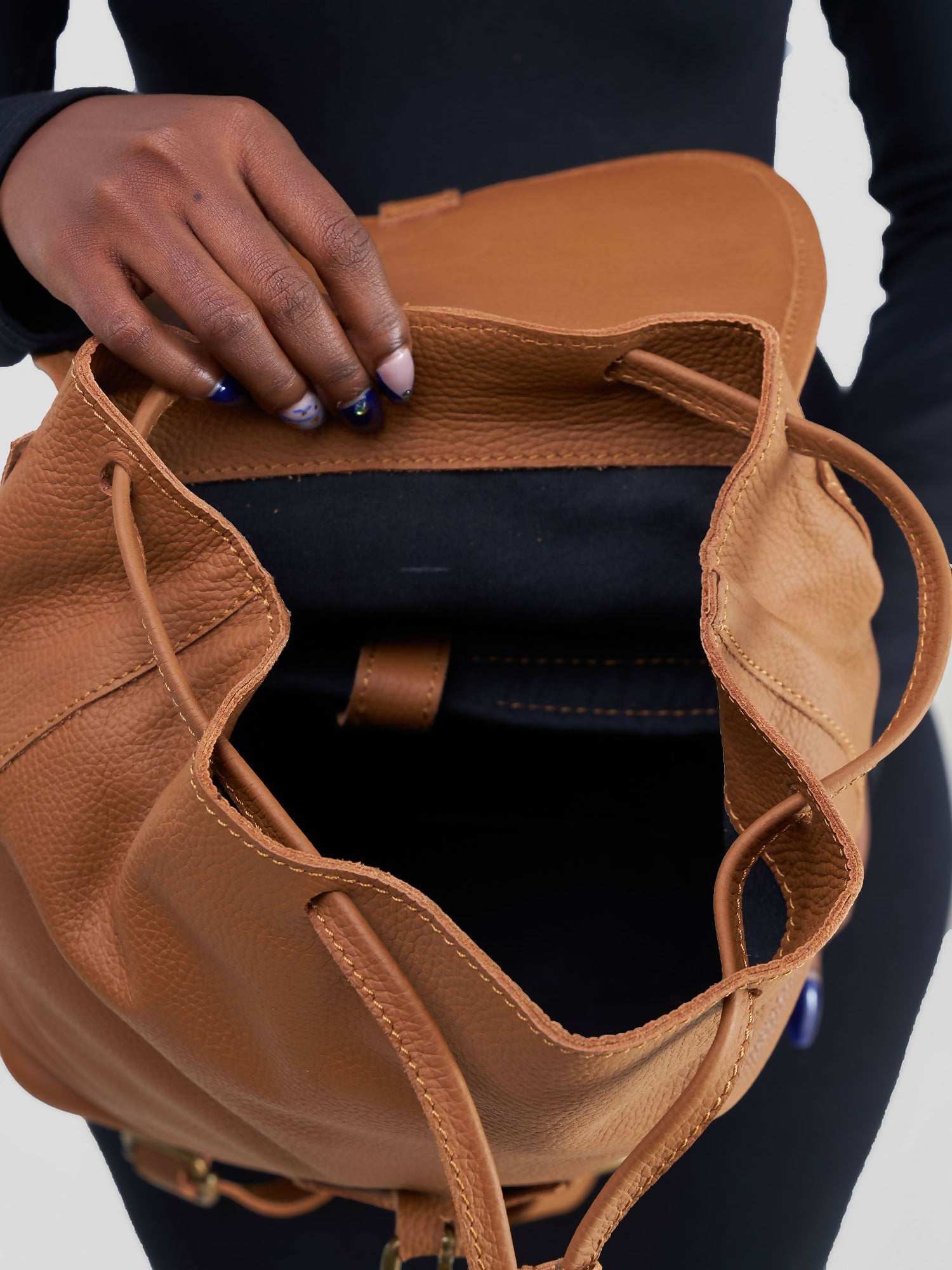 Blueberry Leather Backpack Bag - Brown - image 3