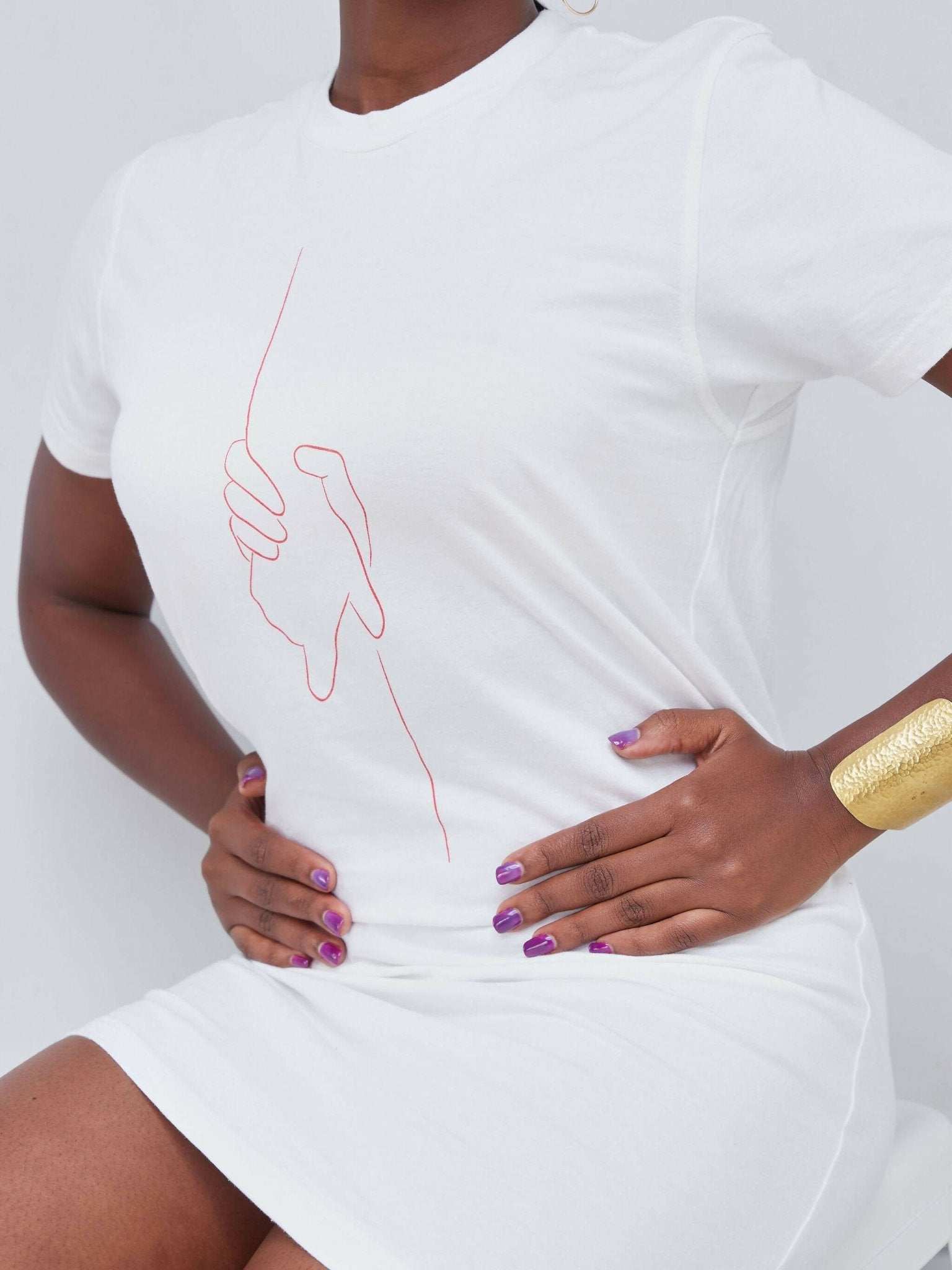 Vazi Afriq Cotton Jersey T-shirt Dress - White / Red Print - image 2