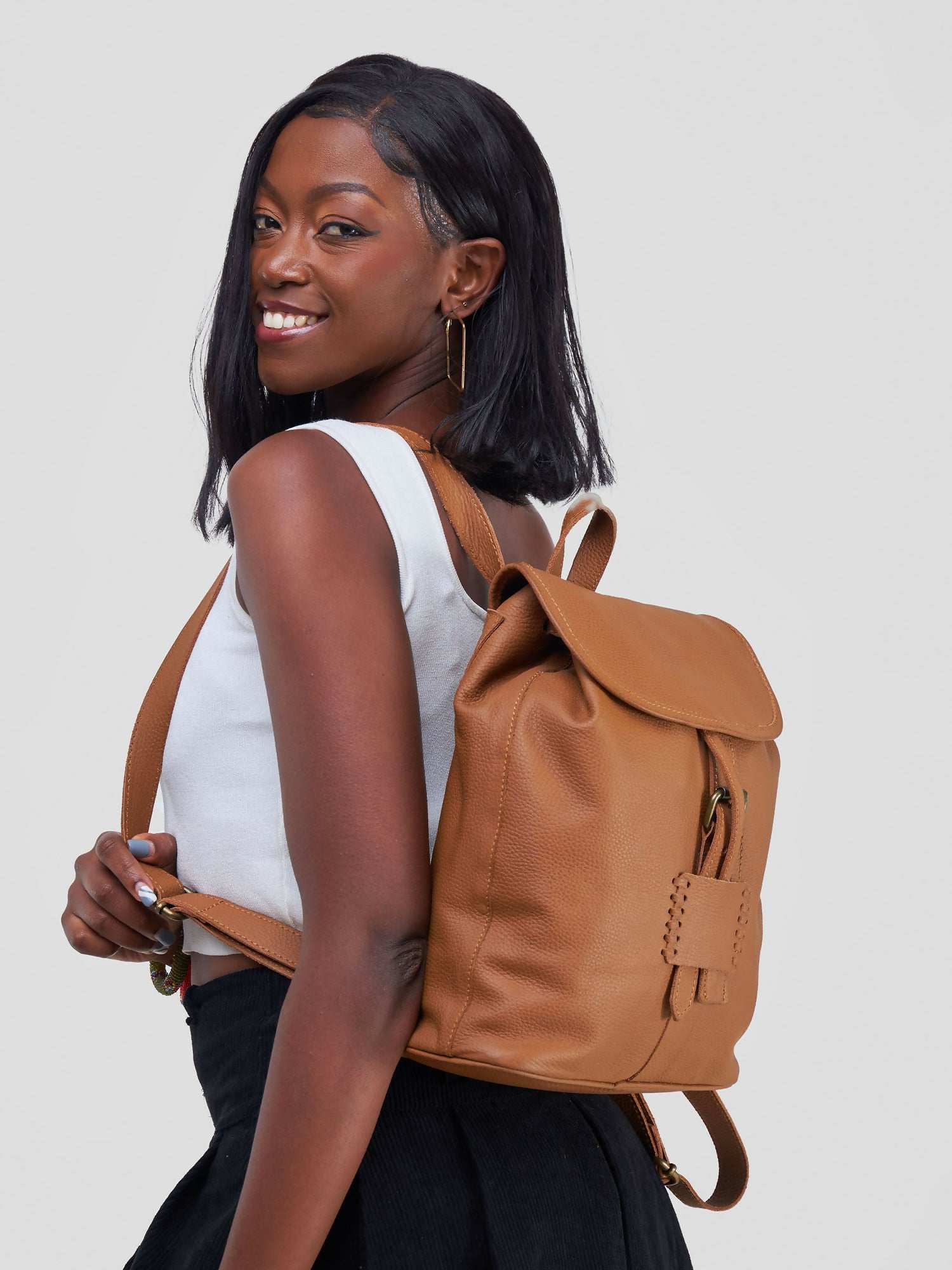 Blueberry Leather Backpack Bag - Brown - image 2