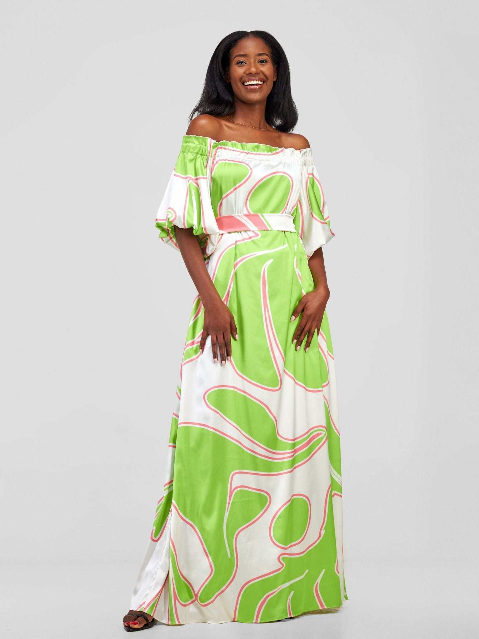 Vivo Sanyu Bubble Sleeve Tent Dress - Lime / White Zazi Print - image 1