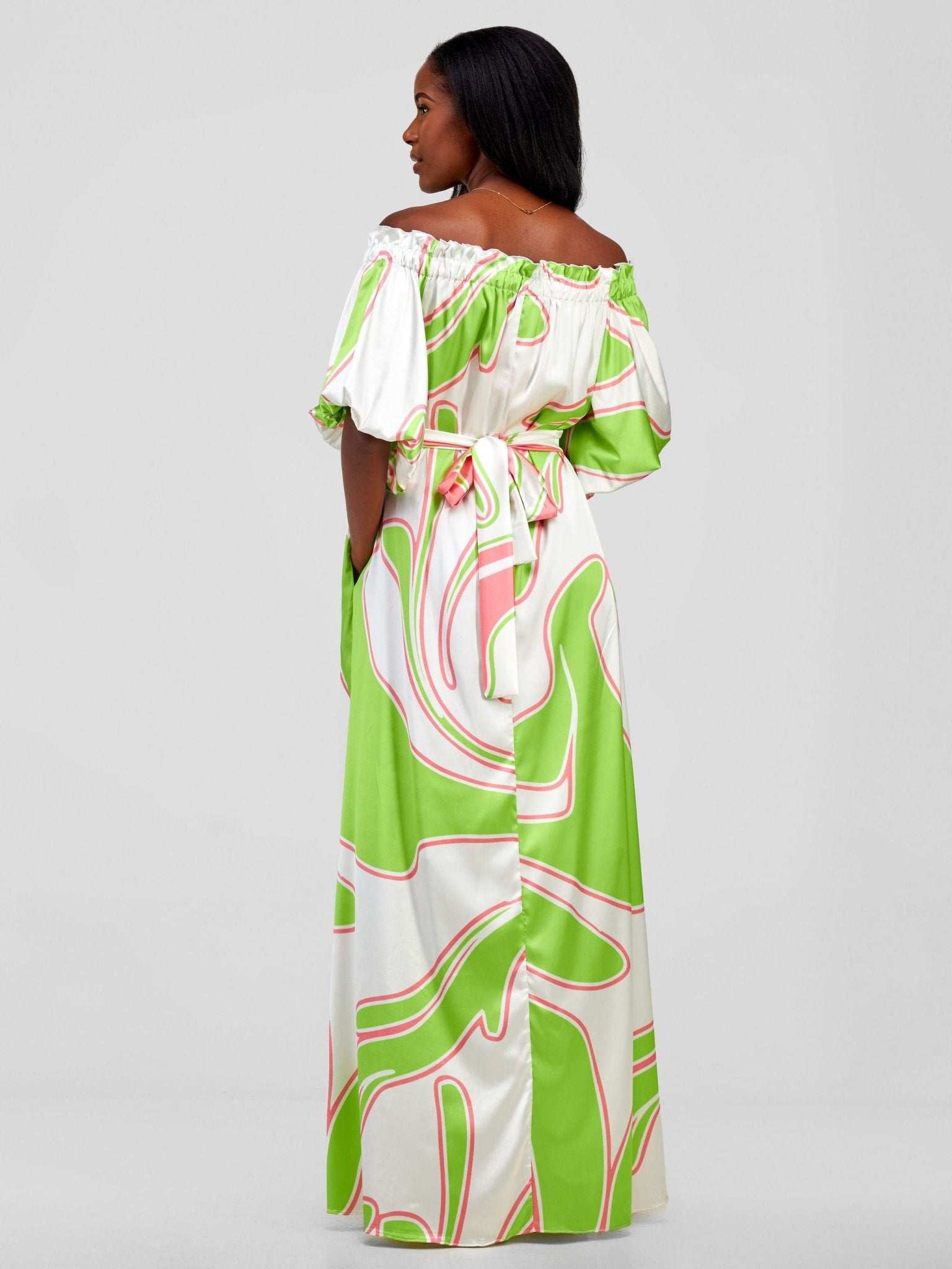 Vivo Sanyu Bubble Sleeve Tent Dress - Lime / White Zazi Print - image 2