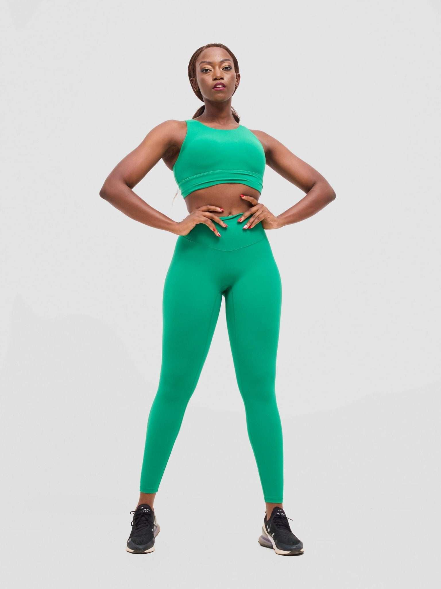 Flen Store High Impact Sports Bra & Leggings Set - Vintage Green - image 2