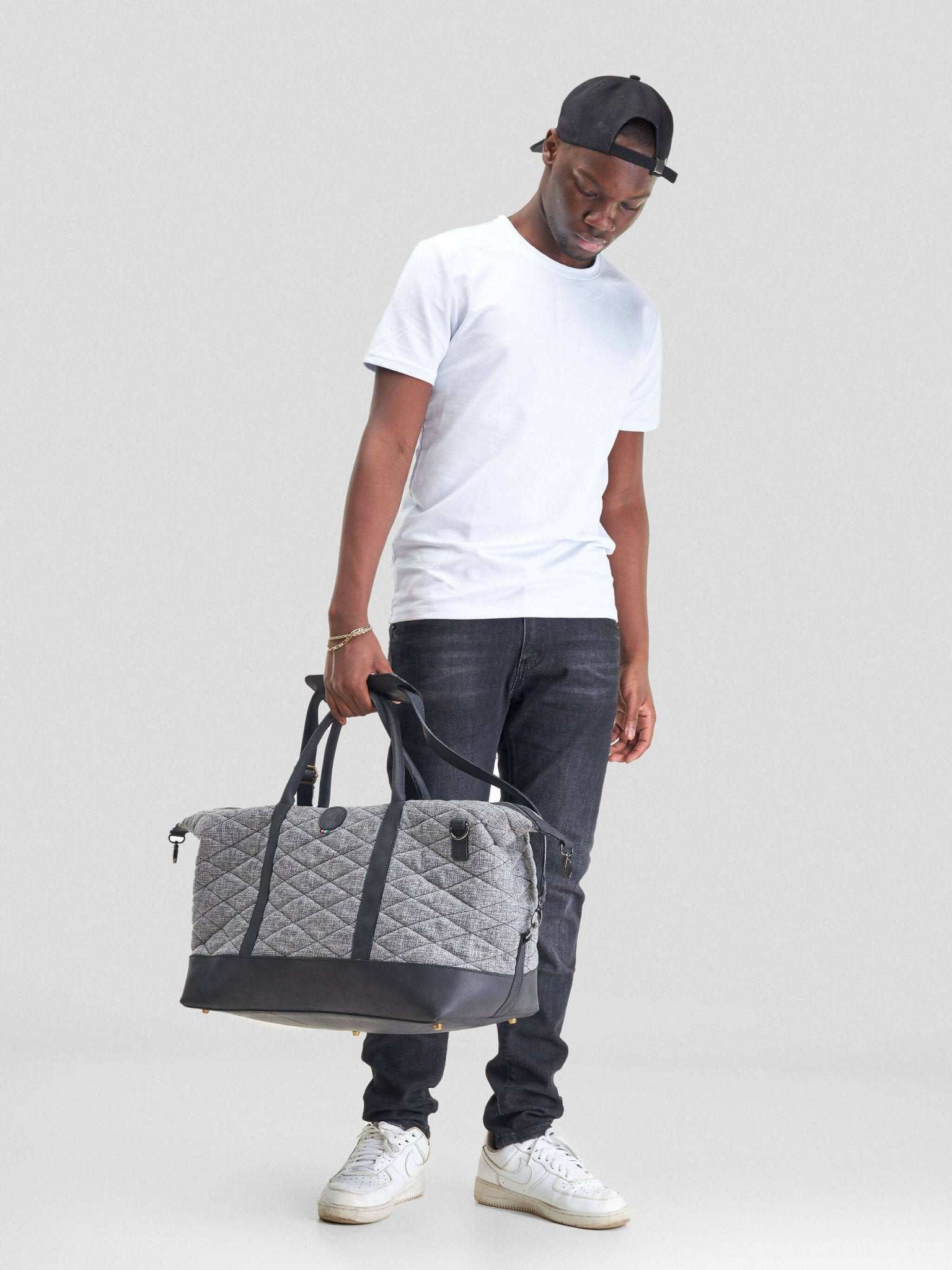 Mubi Leather Jowi Linen Travel Bag - Black/Cream - image 3