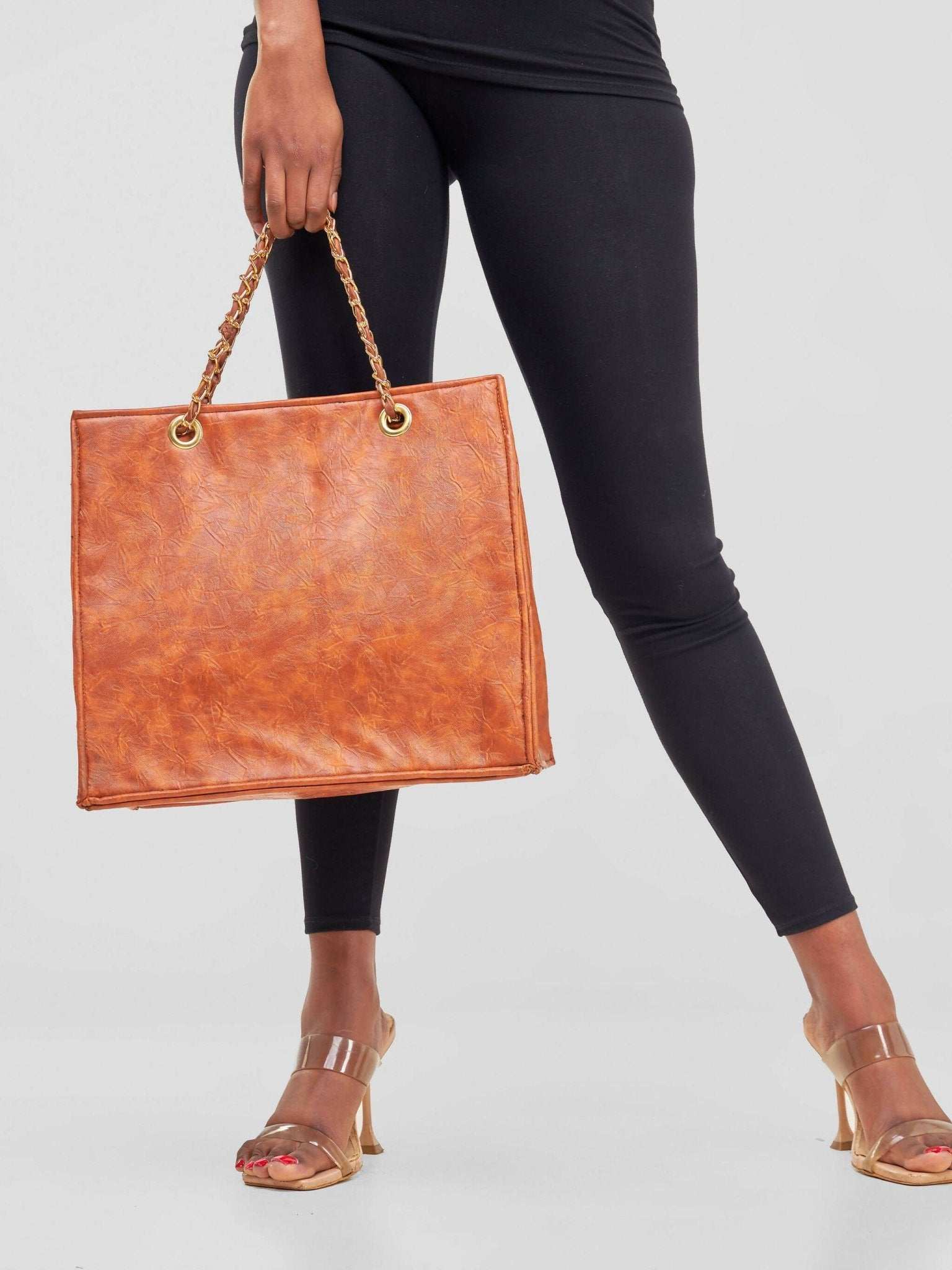 Khay Designs Flat Base Chained Leather Handbag - Brown - image 3