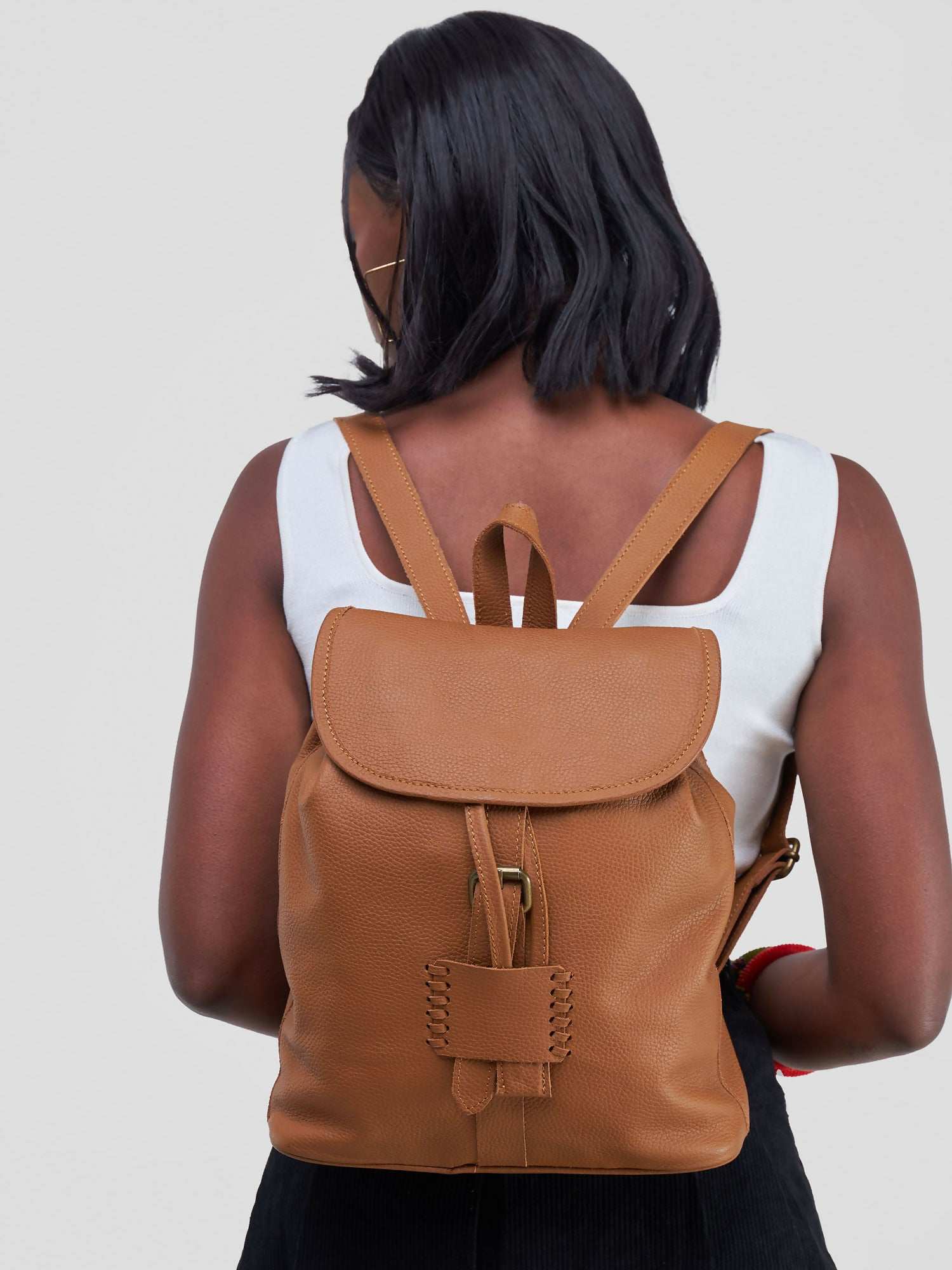 Blueberry Leather Backpack Bag - Brown - image 1