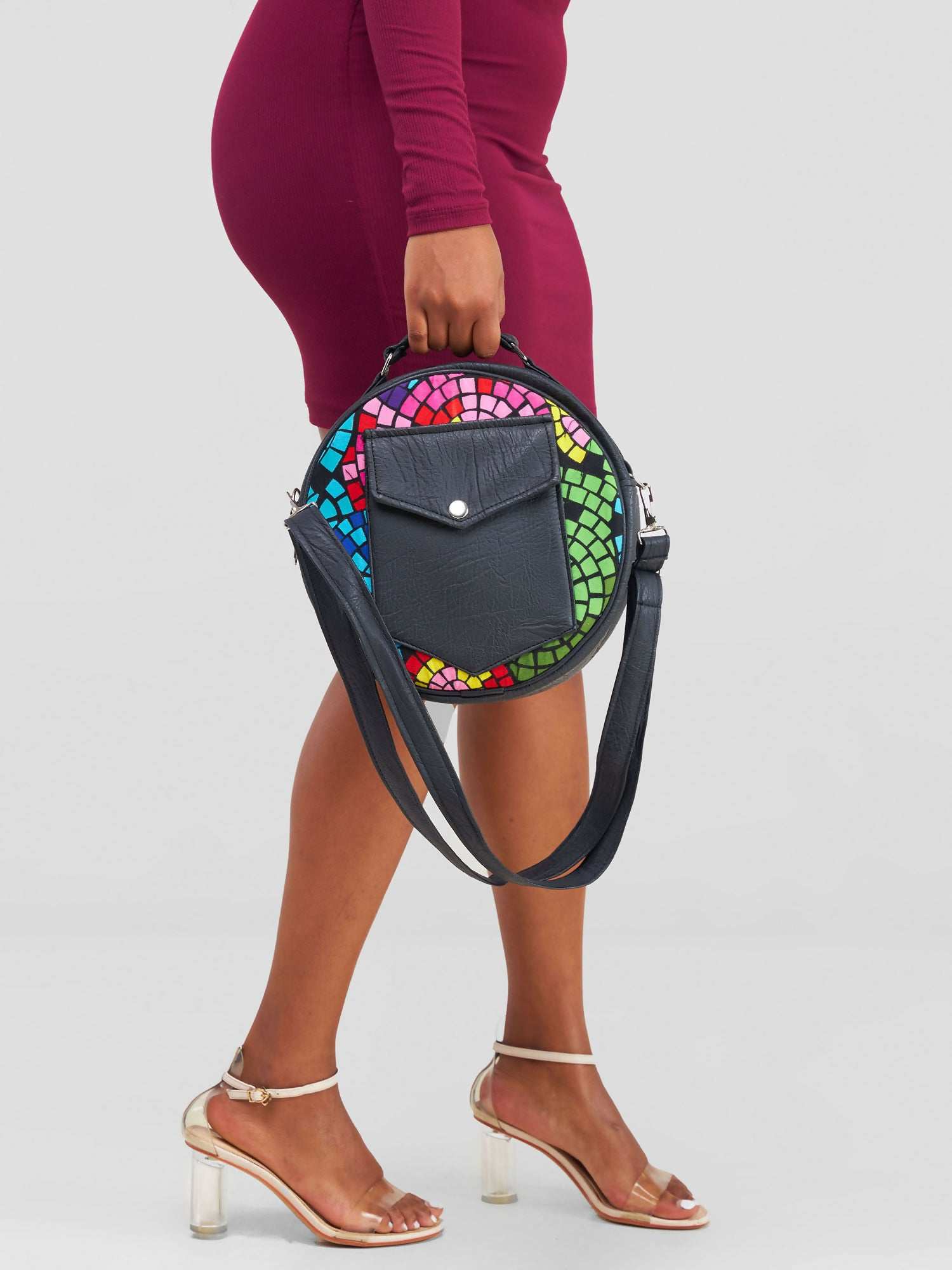 Khay Designs Round Tote Bag - Black Print - image 2