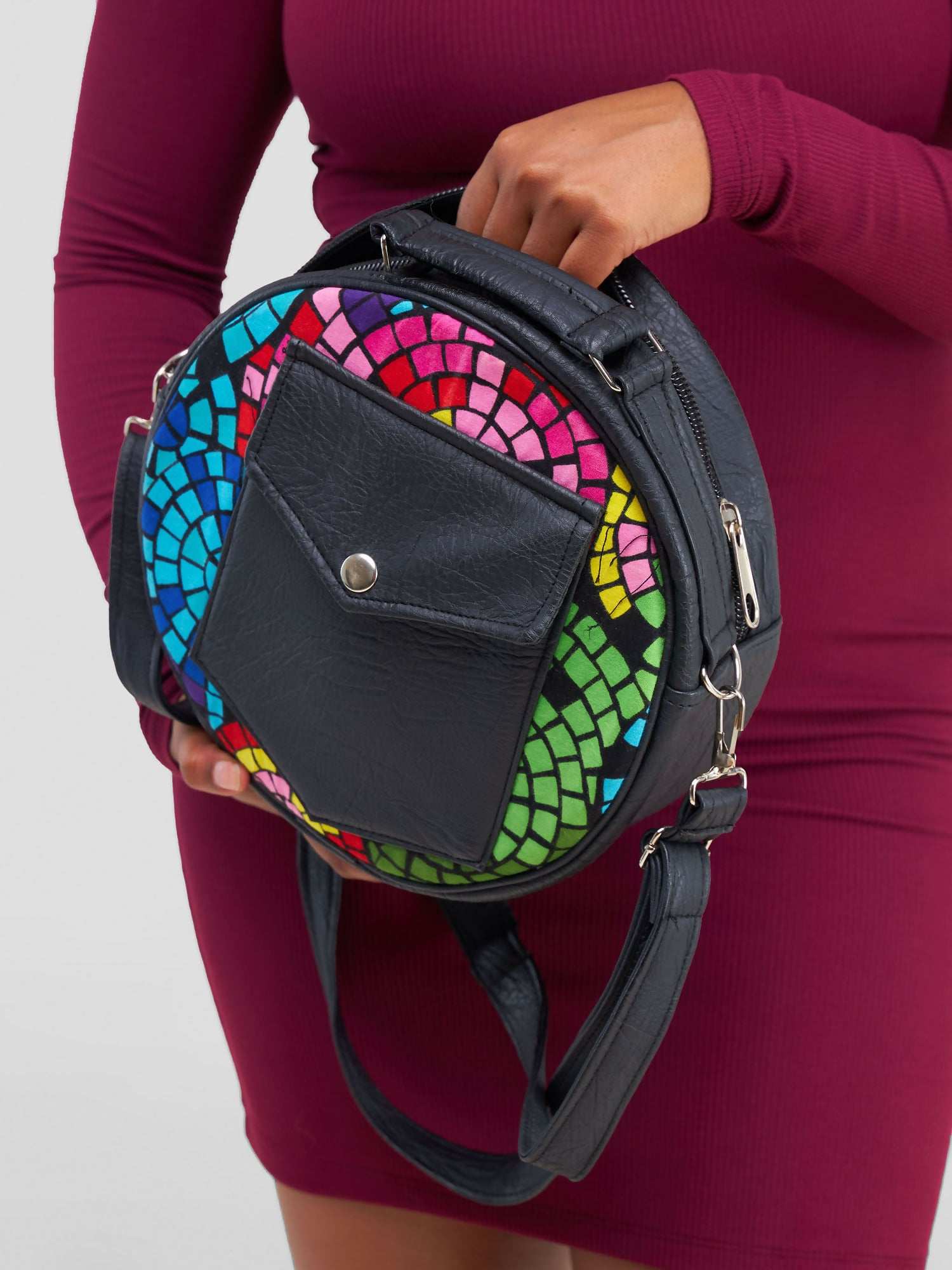 Khay Designs Round Tote Bag - Black Print - image 1