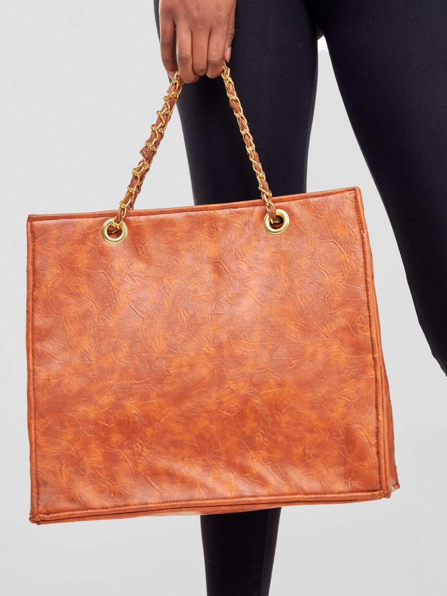 Khay Designs Flat Base Chained Leather Handbag - Brown - image 10
