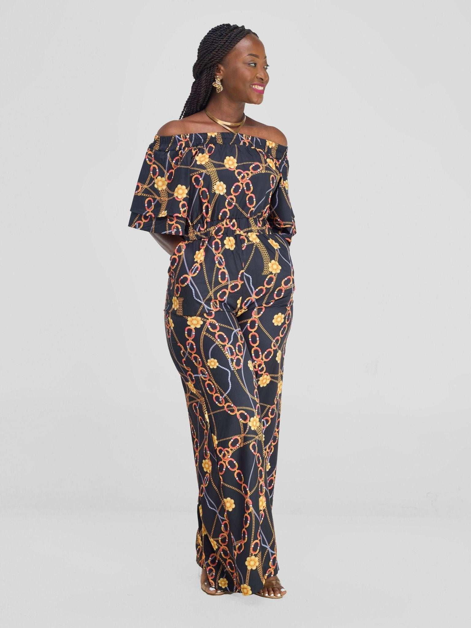 Stylish Sisters Fancy Off-Shoulder Jumpsuit - Black / Gold - image 3